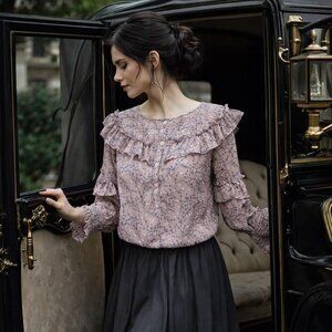 Regency Victorian style blouse ~ Ruffles, smocked sleeves, button up Coquette